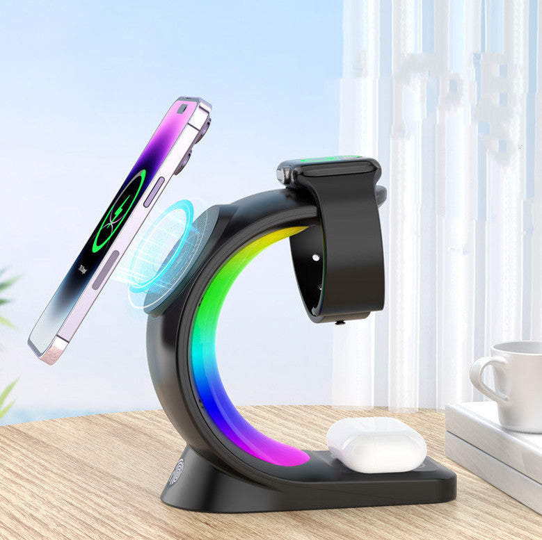 Chargeur rapide sans fil 4 en 1 avec LED RGB – Compatible iPhone & accessoires