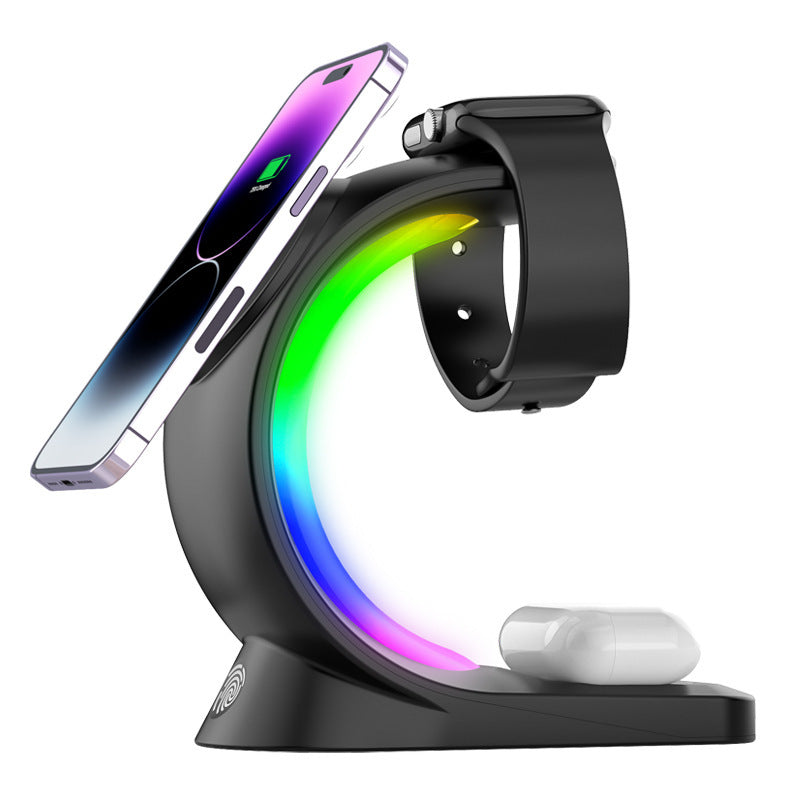 Chargeur rapide sans fil 4 en 1 avec LED RGB – Compatible iPhone & accessoires