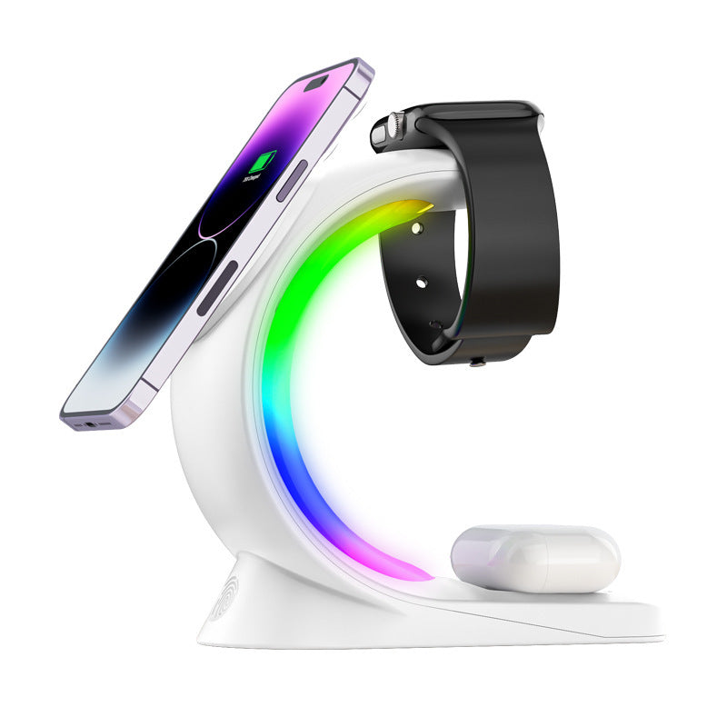 Chargeur rapide sans fil 4 en 1 avec LED RGB – Compatible iPhone & accessoires